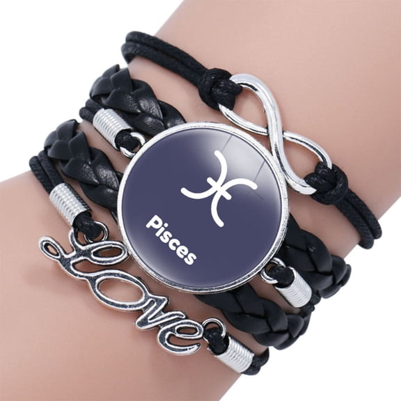 Uijokdef Adjustable Multilayer Leather Signs Of The Zodiac Bracelet