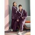 thumbnail image 1 of Unisex Long Color-Block Plush Shawl Collar Thickened Flannel Robe For Home, 1 of 5
