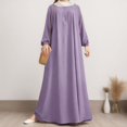 thumbnail image 2 of Xuewenshw Women Middle Solid Color Puff Sleeve Dress Zipper Front Round Neck Elastic Robe Women Long Dress, 2 of 5