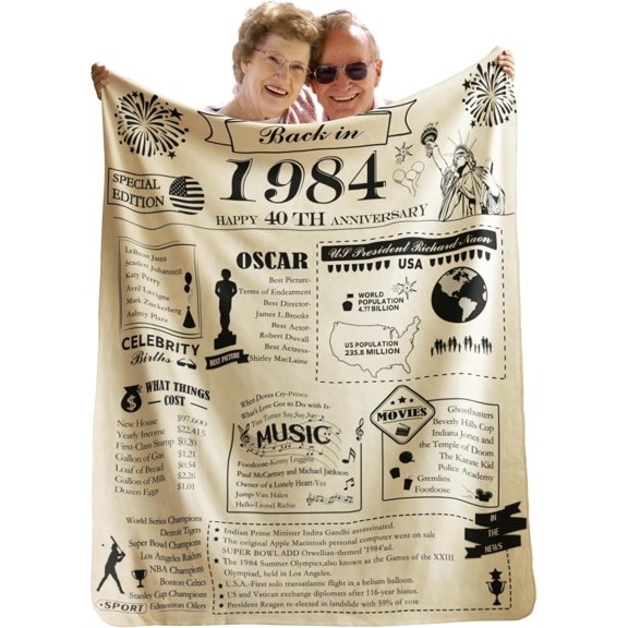 40th Anniversary Blanket Gifts,Gifts for 40th ruby Wedding，Anniversary Forty Years of Marriage Gifts for Couple Wife Husband Dad Mom Parents Grandpa Grandma Grandparents Back in 1984 Blanket 60x50