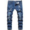 thumbnail image 1 of Men‘s Ripped Skinny Jeans Casual Male Slim Solid Color Long Trousers, 1 of 9