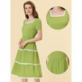 thumbnail image 2 of Unique Bargains Robe Midi à Étages pour Femme à Encolure Carrée, Manches Courtes, Garniture en Dentelle, Vert, P, 2 of 4