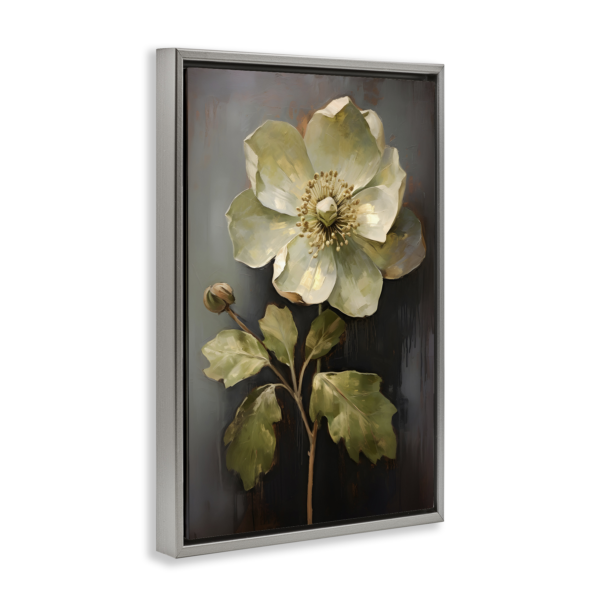 Stupell Industries White Magnolia Floret Botanical & Floral Painting Gray Floater Framed Art Print Wall Art, 21 x 31