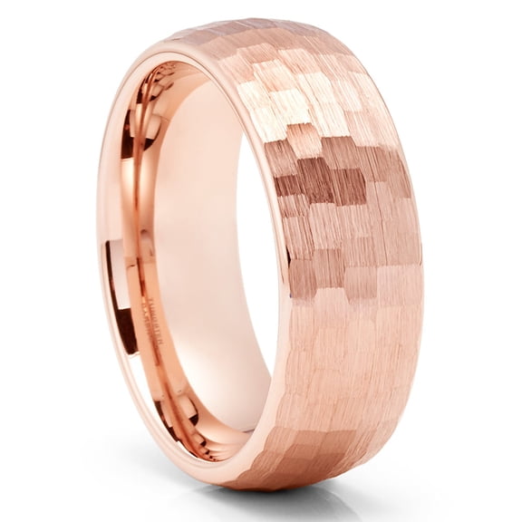 8mm Rose Gold Wedding Ring,Tungsten Wedding Ring,Engagement Ring,Hammered Wedding Ring,Rose Gold