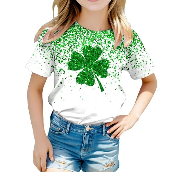 T Shirts for Girls 8-10 Shamrock Graphic Short-Sleeve T-Shirt Trendy St. Patrick's Day Shirt Irish Sweatshirt Shirt T Shirts for Boys and Girls 6-7 Years(Green)