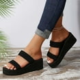 thumbnail image 3 of Xfvqtps Wedge Sandals for Women Slide Double Straps Open Toe Solid Color Beach Summer Slipper Black, 3 of 9