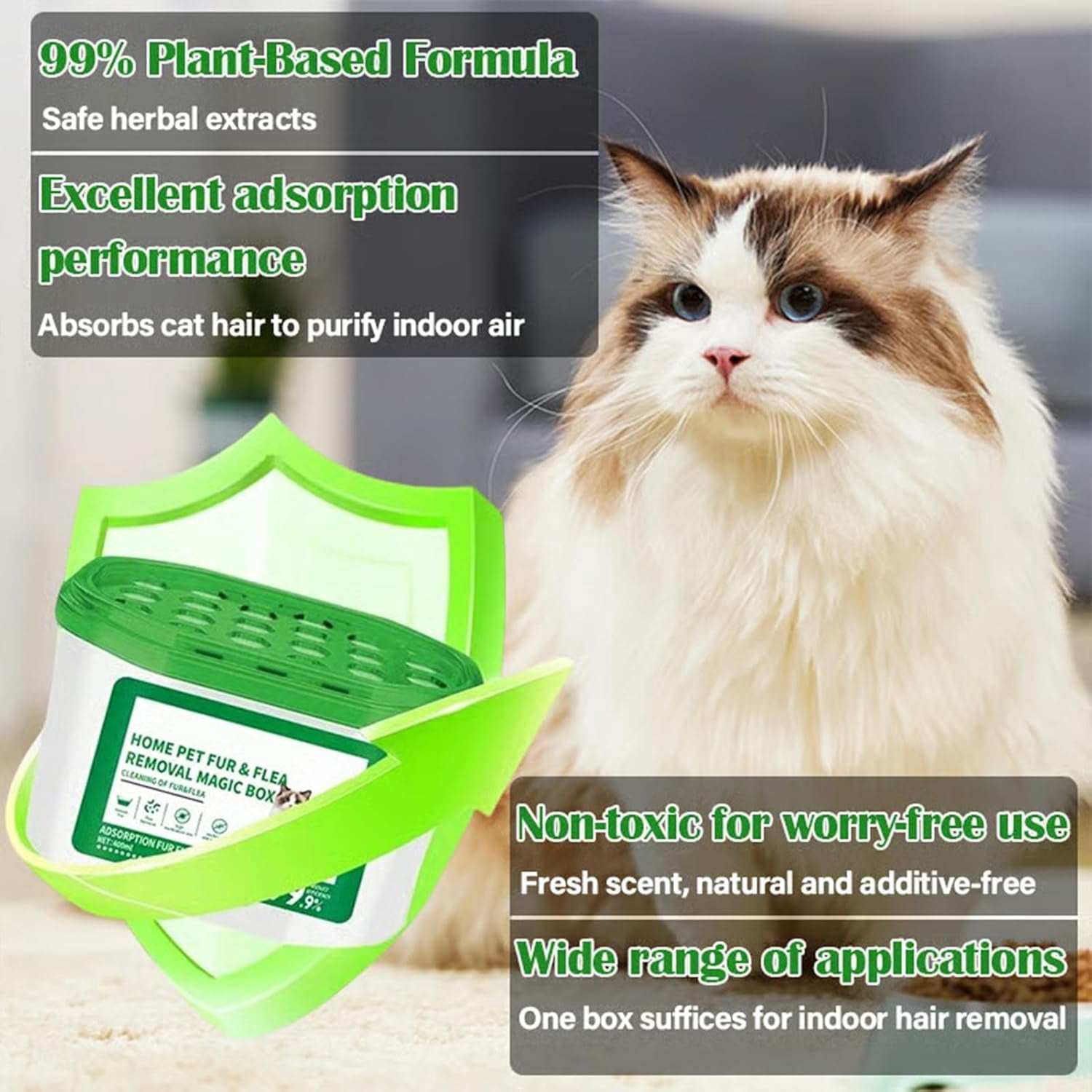 Home Pet Fur & Odor Removal Magic Box, Pet Hair Removal Magic Box, Automatic Pets Fur Collection All Day Long, Portable Odor Eliminator & Dust Collector for Bedroom, Living Room (1pcs)