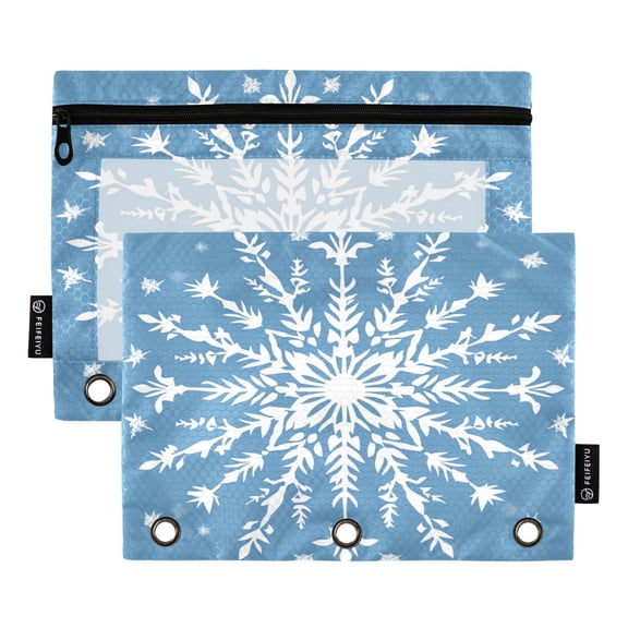 Christmas Big Snowflakes Binder Pouches Zipper Pocket Document Storage 3 Rings 2 Packs A5 Size