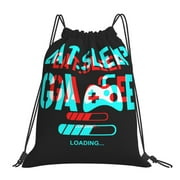 TEQUAN Drawstring Backpack Sports Gym Sackpack, Cool Eat Sleep Game Loading Prints Polyester Water Resistant String Bag for Women Men