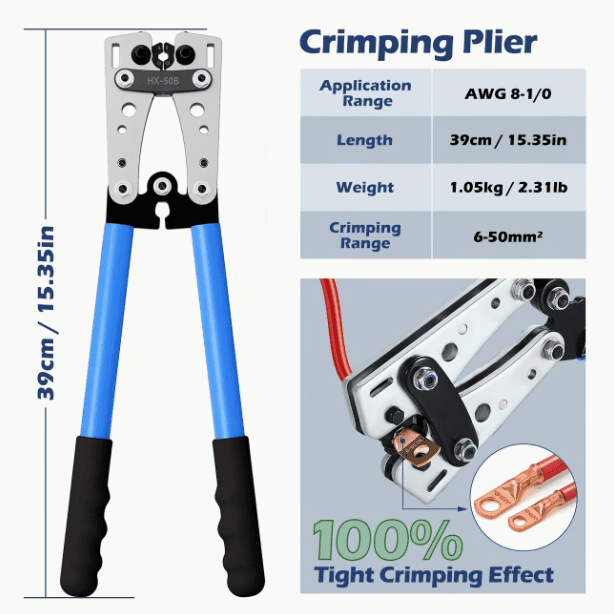 1Crimper And 2Cutters And Lugs And Tubes Heavy Duty Durable Battery Cable Lug Wire Crimping Tool Set for AWG 8-1/0