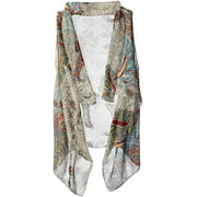 Accents by Lavello Sheer Designer Vest Ivory/Grey/Turquoise Crewel