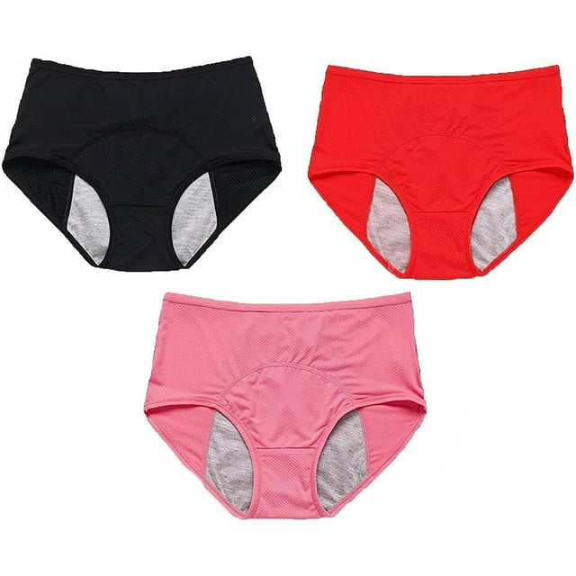 Women 3PC Solid Mesh Breathable High Waist Peripheral Leak Proof Menstrual Pants