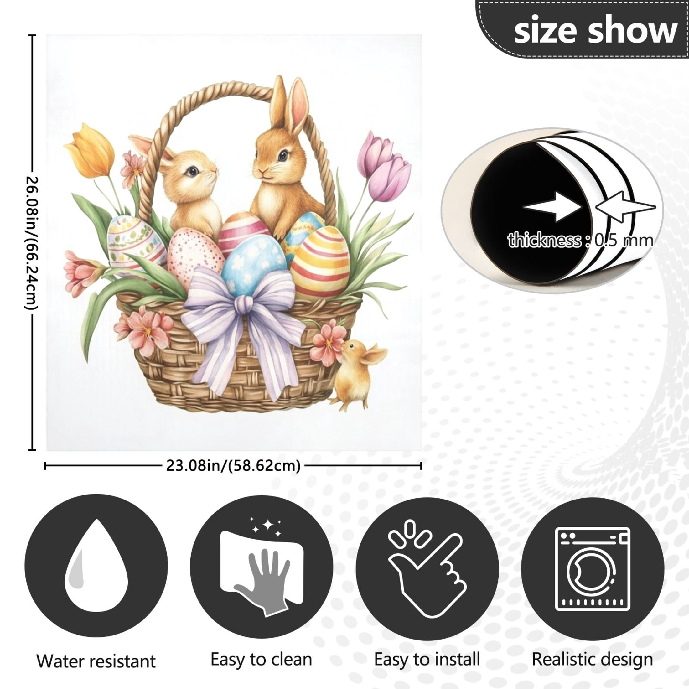 Dishwasher Sticker Dishwasher Cover Magnet Refrigerator Home Decorative Art Kitchen Panel Decal Easter Basket with Bunnies 23x26 Inch