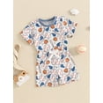 thumbnail image 3 of vera natura Baby Boy and Girl Baseball Outfit,Short Sleeve Tops Elastic Waist Shorts Toddler 2 Piece Summer Set Blue 0-6 Months, 3 of 9