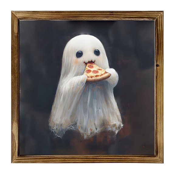 CYFW Halloween Decorations Wooden Wall Decor - Ghost Pizza Cute Hanging Wooden Art for Home, Kitchen, Party, and Halloween Celebrations Wooden Wall Decor
