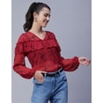 thumbnail image 2 of Moomaya Printed V-Neck Tops For Women, Ruffle Full Sleeve Sheer Summer Tunic Top, 2 of 9