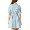thumbnail image 4 of INSPIRE CHIC Women's Casual Short Sleeve Solid Color Button Down Shirt Dress S Light Blue, 4 of 7
