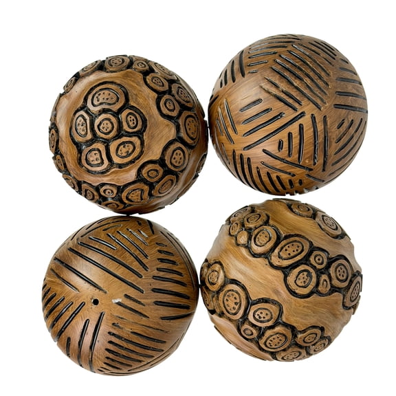 Things2Die4 Decorative Orbs Set of 4 Brown Resin 4 inch Carved Tabletop Bowl Filler Decor