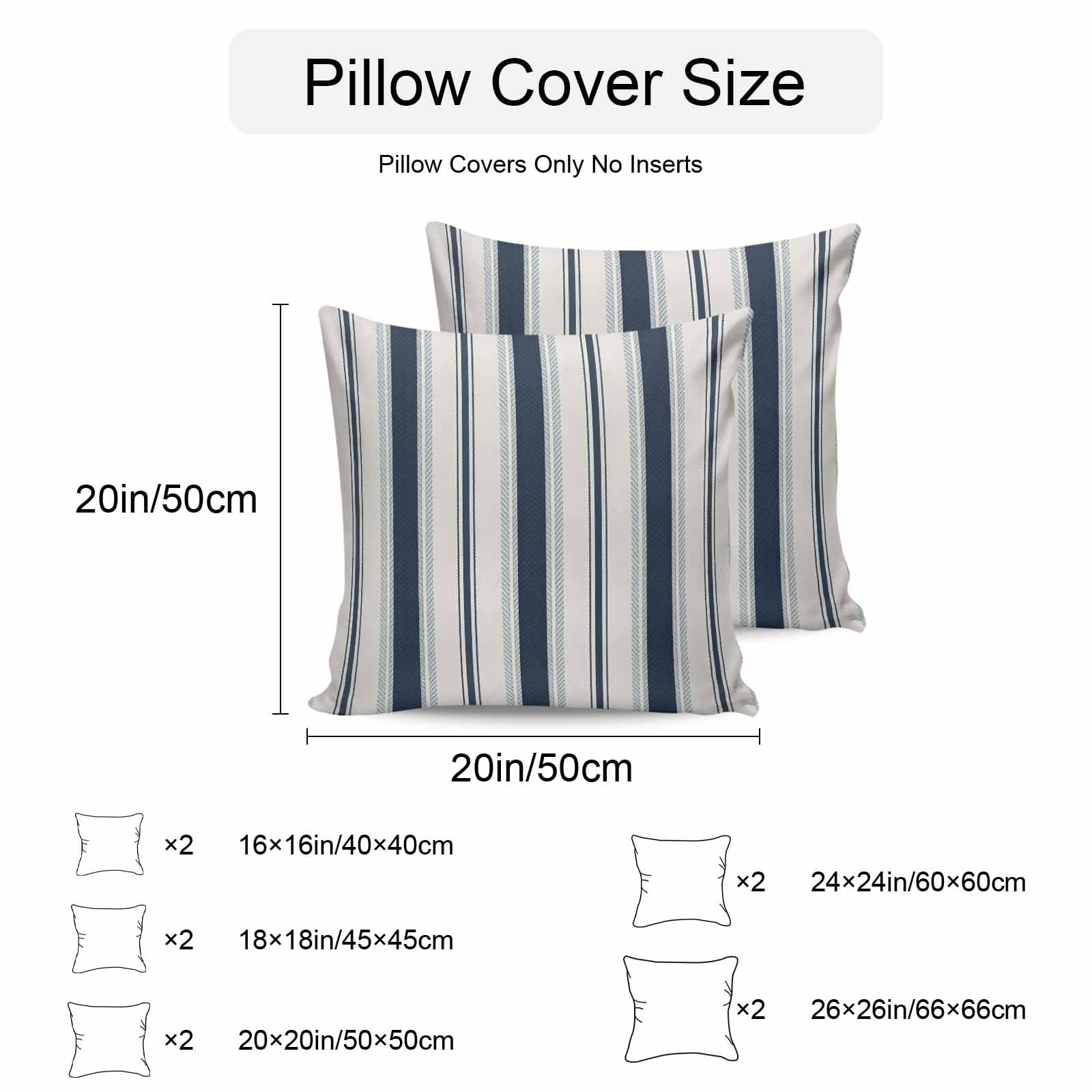 Navy Blue Beige Outdoor Pillow Covers 24x24 Inch Throw Pillow Covers Set of 2 Waterproof Decorative Pillow Cases Retro Simple Abstract Vertical Stripes Cushion Covers for Patio Furniture Garden Couch