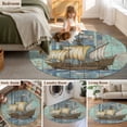 thumbnail image 5 of Round Area Rugs Collection 7 Ft, Vintage Sailboat Non-Slip Residential Carpet, Blue Ocean Seaports Anchors Farmhouse Wood Indoor Crawling Mats Runner Rugs for Living Room/Dining Room/Bedroom, 5 of 8