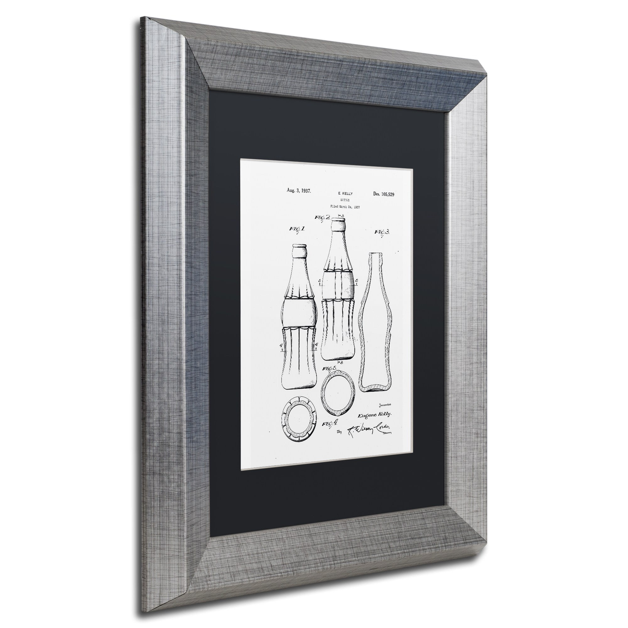 Trademark Fine Art "Coca Cola Bottle Patent 1937 White" Canvas Art by Claire Doherty Black Matte, Silver Frame