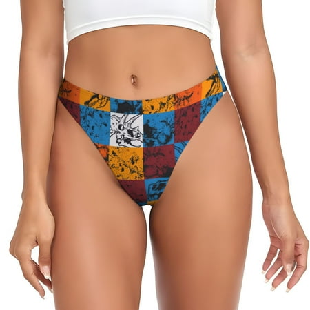 JUNZAN colorful plaid Dinosaur Print Women s Sexy G-String Underwear Thongs Seamless Panties Undies Low Rise Thong Panties for Everyday Wear Yoga & Special Occasion-XX-Large