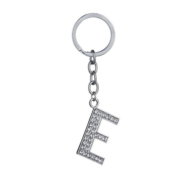 Simple Stylish Letter Key Chain Metal Rhinestones Key Ring Alphabet Keychain Bag Pendant Charm Birthday Gift (Letter E)