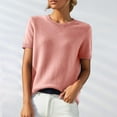 thumbnail image 2 of Womens Summer Tops 2024 Short Sleeve Casual Crew Neck Loose Fit Sweater Merino Wool Blend Trendy 2024 Pink M, 2 of 7