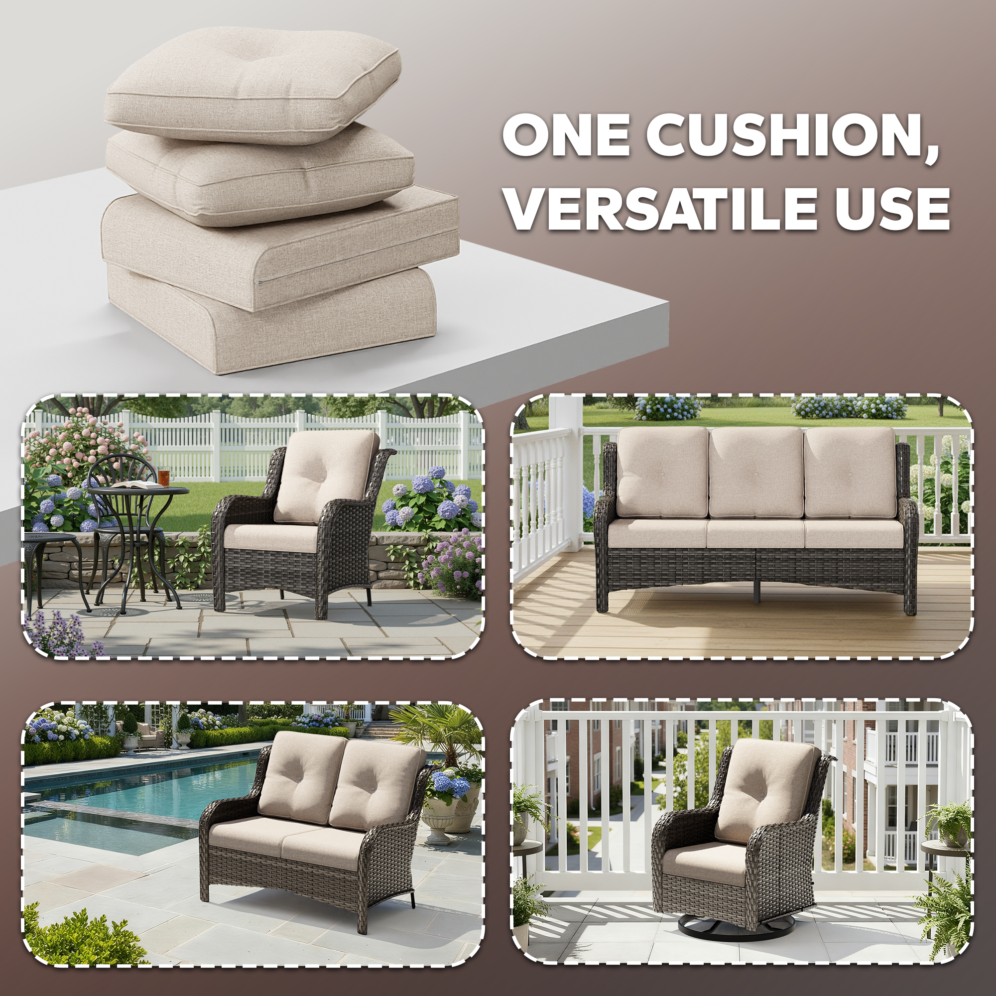MeetLeisure 4 Inch Outdoor Cushions, Suitable for Patio Furniture, Water-Resistant & Fade-Resistant, 2 Sets, Beige