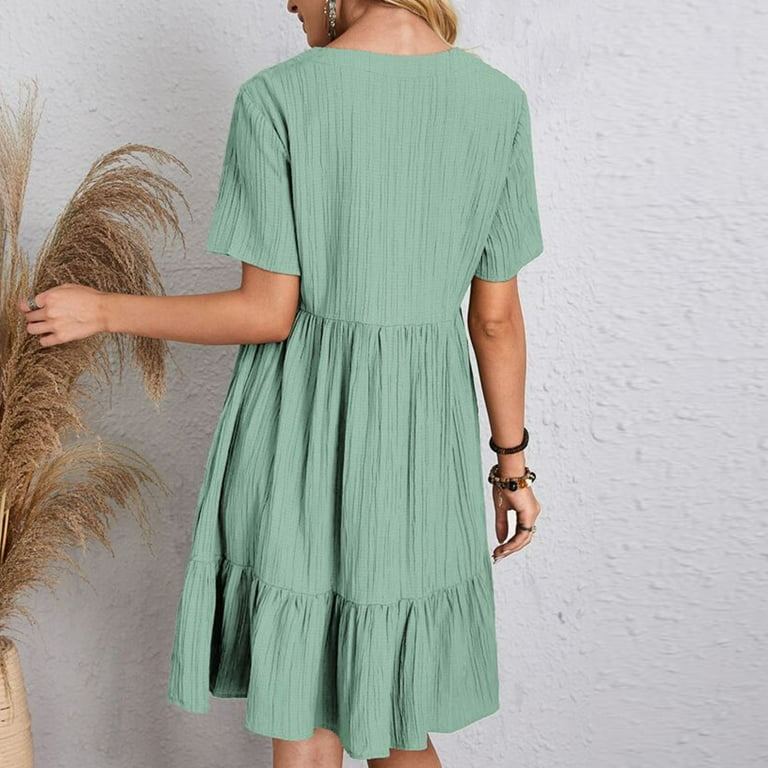 Finelylove Peplum Dresses Pastel Color Dress For Women A line Knee Length Short Sleeve Solid Mint Green M Walmart