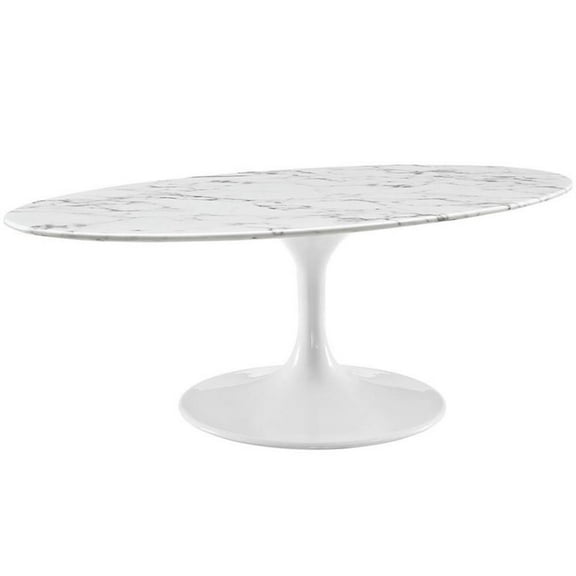 Pemberly Row Oval Faux Marble Top Coffee Table in White