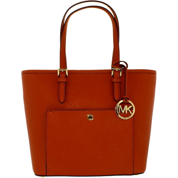Michael Kors Women's Medium Jet Set Saffiano Leather Zip Top Tote Top-Handle Bag - Orange
