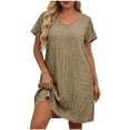 thumbnail image 2 of Busydd Plus Size Dresses 2026 Fashion V Neck T Shirt Dress Casual Solid Color Tunic Dress Short Sleeve Ankle Length Daily Flowy Summer Dresses for Women @2 L, 2 of 6