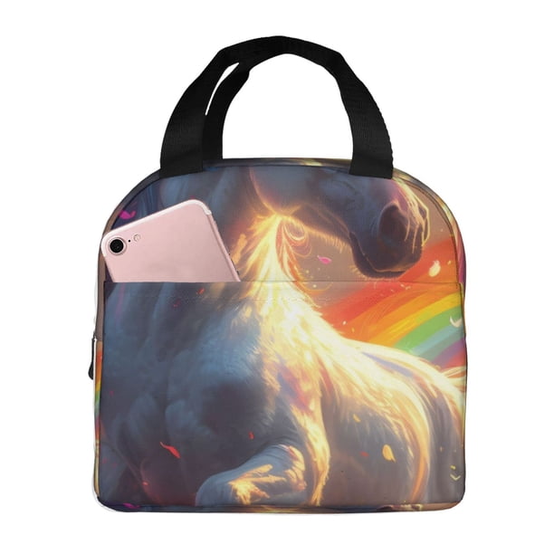 Easygdp Rainbow Sunset Cloud White Horse Bolsa Térmica Premium - Tela Oxford Impermeable, Gran Capacidad, Bolsillo Frontal, Unisex para Trabajo, Escuela, Actividades al Aire Libre y Picnics