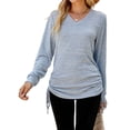 thumbnail image 3 of Female T Shirts Long Sleeve V Neck Basic Tee Casual Loose Fit Soft Fall Tops Outfits Light Blue XXL, 3 of 9