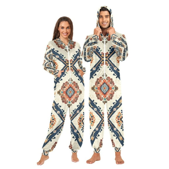 Rustic Adult Onesie Pajamas Slim Fit Christmas One Piece Suit Pjs for Women and Men Hooded Zipper
