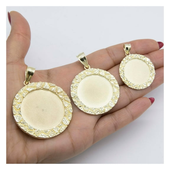 Nugget Medallion Pendant Unisex Adult Solid 10K Yellow Gold, All Sizes - Goldum NYC