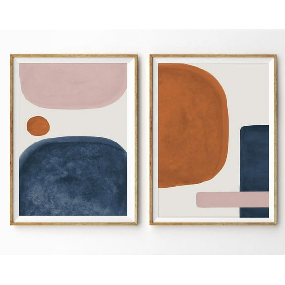 Luvia Set Of 2 Geometric Prints Mid Century Modern Art Abstract Shapes Set Poster Art Print, Modern Wall Decor Set 2 Prints 8x12 UNFRAMED
