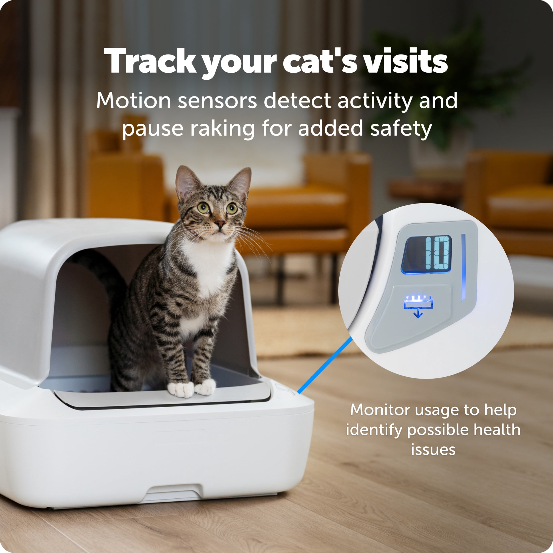 PetSafe ScoopFree Crystal Pro Self-Cleaning Cat Enclosed Front-Entry Litter Box, Health Counter,