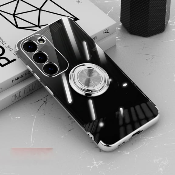 Allytech Clear Plating Case for Samsung Galaxy S23 with Stand, 360° Rotatable Magnetic Ring Holder Support Car Mount, Soft TPU Bumper Ultra Thin Slim Protective Case for Women Men - Silver