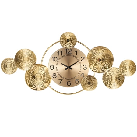 Dec Mode 31 Gold Stainless Steel Metal Starburst Wall Clock with Black Accents and Overlapping Discs