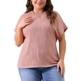 thumbnail image 1 of Blusas casuales de punto sólido de cuello redondo y manga corta para mujeres de tallas grandes Agnes Orinda 4X en color rosa, 1 of 6