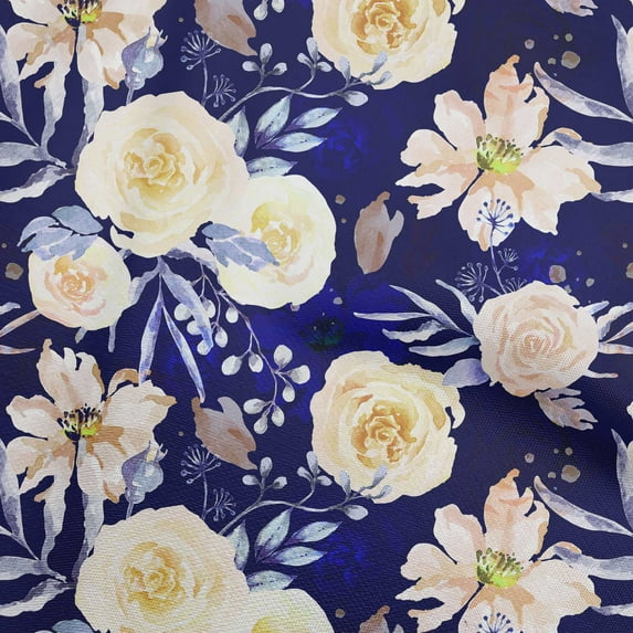 oneOone Cotton Poplin Dark Blue Fabric Leaves & Clover Craft Projects Decor Fabric Printed By The Yard 56 Inch Wide
