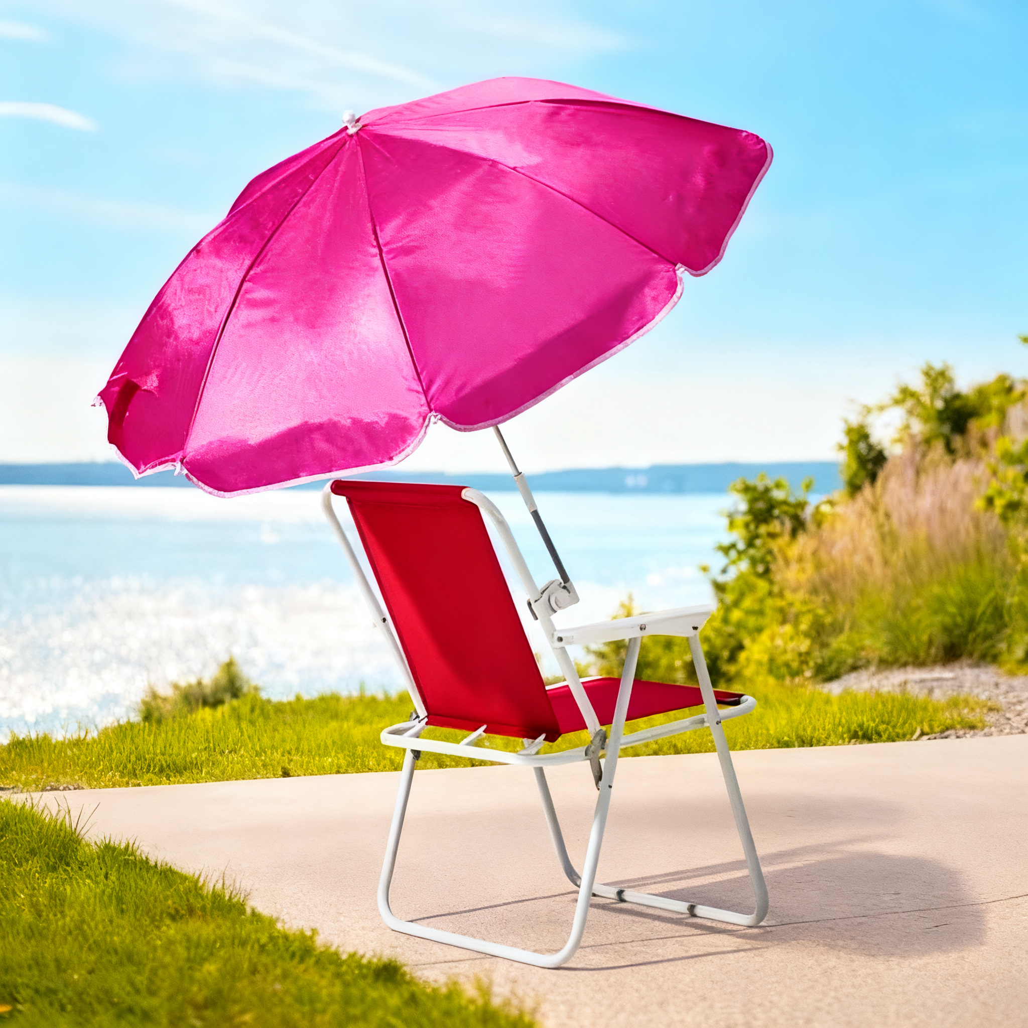 AsterOutdoor Folding Beach Chair with Umbrella, Pink photo 4