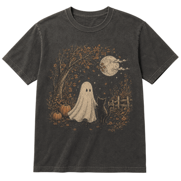 Lotusprint LLC Ghost Cat Moon Classic Unisex T-Shirt Comfort, Autumn Halloween Graphic Tee