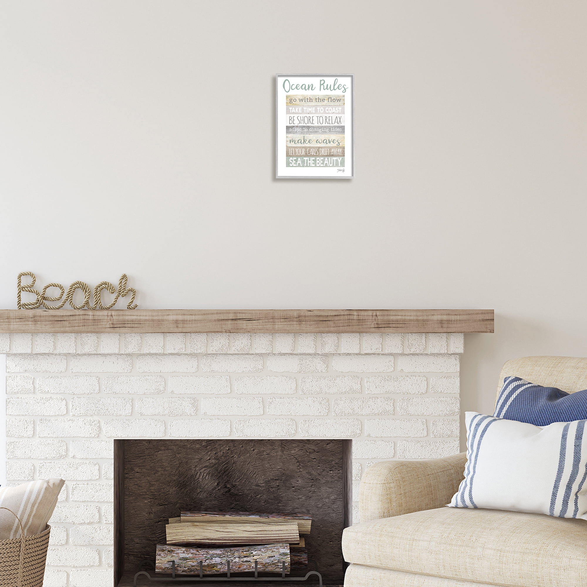 Stupell Industries Ocean Rules Rustic List Typography Painting Gray Framed Art Print Wall Art, 11 x 14