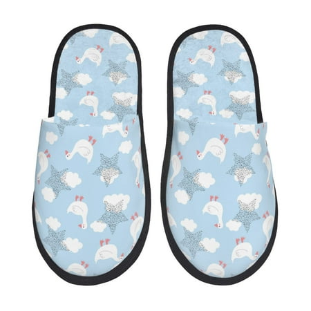 Balery Cute Goose On A Blue Sky Slient Indoor Furry Fleece Comfort House Shoes Soft Non-Slip Home Shoes Cotton slippers House Slippers-- Large