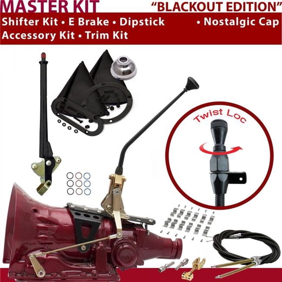 American Shifter C4 Shifter Kit Black 12 in. E Brake Cable Clamp Trim Kit Dipstick for F6FF3