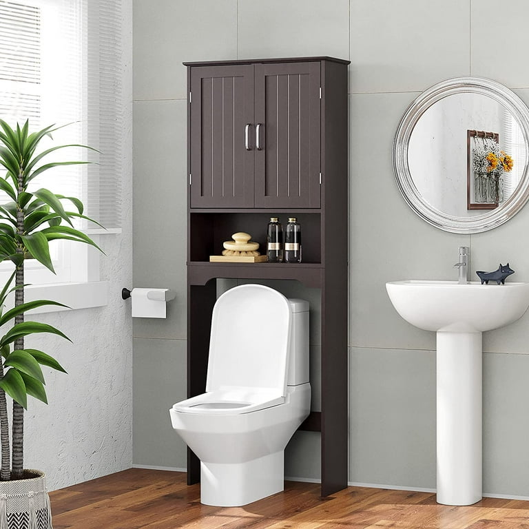 Bathroom Wooden Storage Cabinet Over-the-Toilet Space Saver with A Adjustable Shelf - White