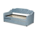 thumbnail image 6 of Baxton Studio Freda Transitional and Contemporary Light Blue Velvet Upholstered and Button Tufted Twin Size Daybed with Trundle, 6 of 11